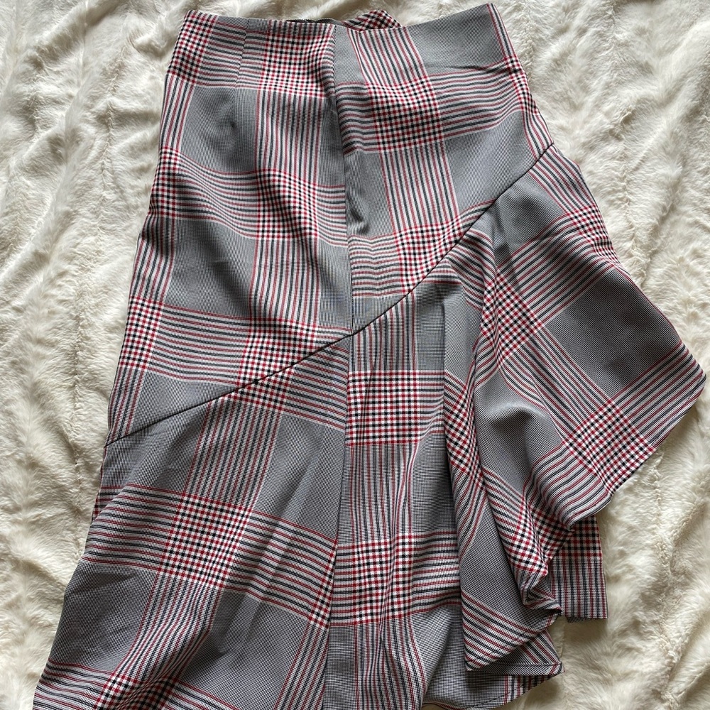 ASOS checkered midi skirt with waterfall ruffles, US size 6